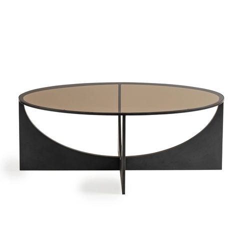 Black metal coffee table with a round glass top | Home Centre Direct UK