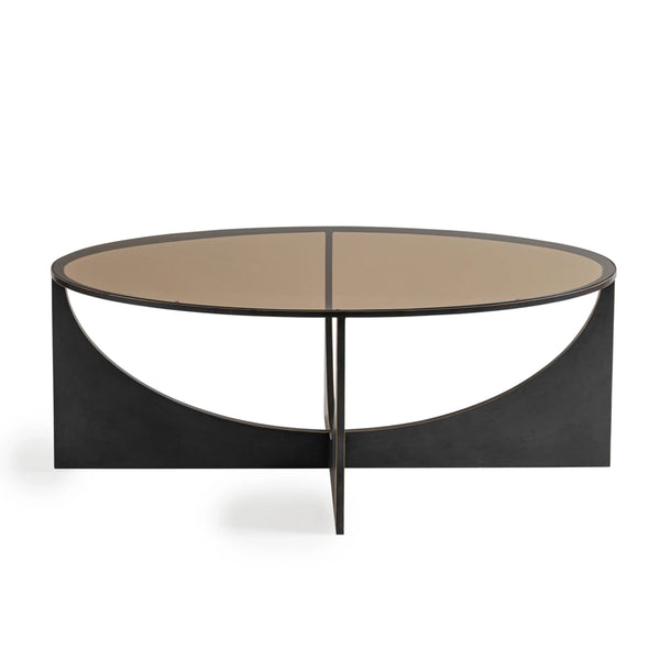 Black metal coffee table with a round glass top | Home Centre Direct UK