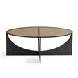 Black metal coffee table with a round glass top | Home Centre Direct UK