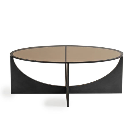 Black metal coffee table with a round glass top | Home Centre Direct UK