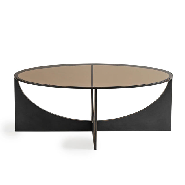 Black metal coffee table with a round glass top | Home Centre Direct UK