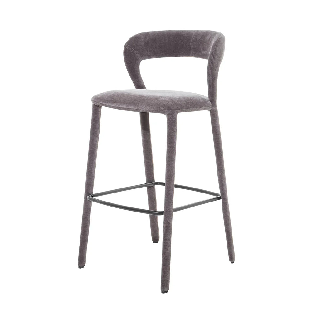 Grey upholstered bar stool with curved backrest | Home Centre Direct UK