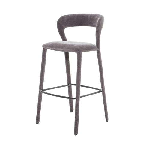 Grey upholstered bar stool with curved backrest | Home Centre Direct UK