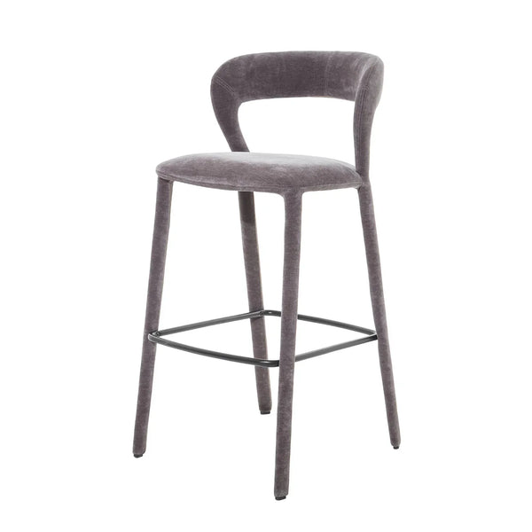 Grey upholstered bar stool with curved backrest | Home Centre Direct UK