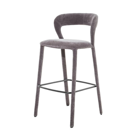 Grey upholstered bar stool with curved backrest | Home Centre Direct UK