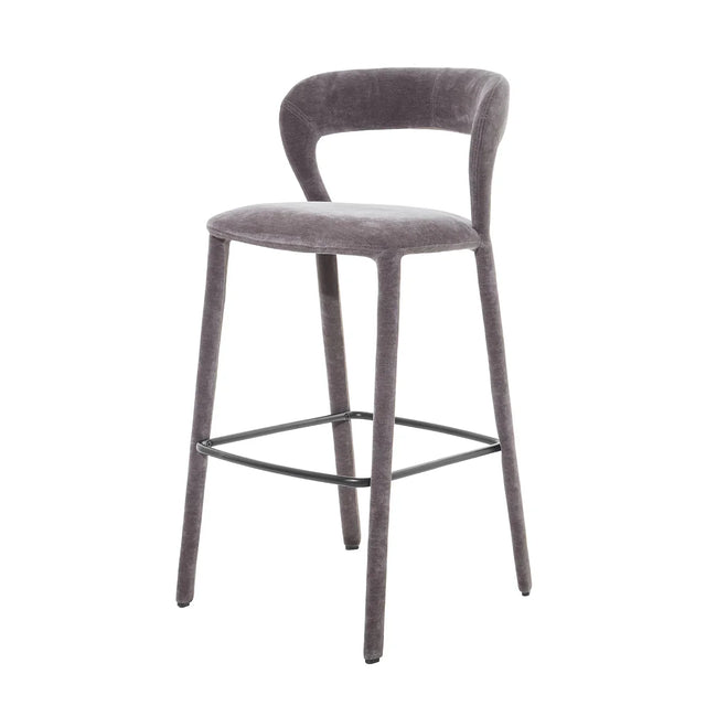 Grey upholstered bar stool with curved backrest | Home Centre Direct UK