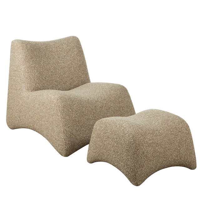 Beige upholstered chair and stool set with curved design | Home Centre Direct UK