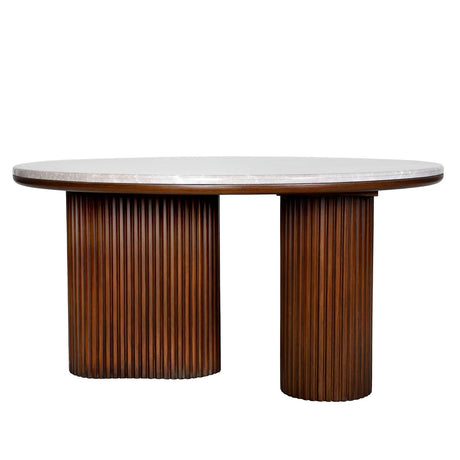 Brown wood round table with ribbed cylindrical legs | Home Centre Direct UK