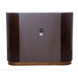 Dark wood cabinet with ribbed sides and a smooth top surface.