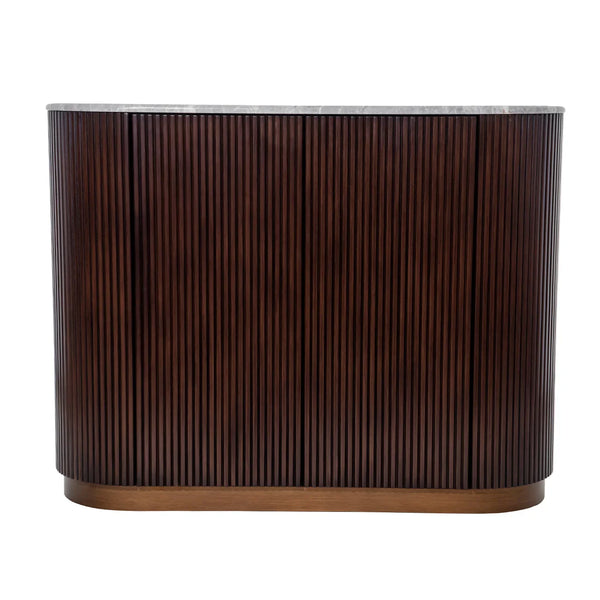 Dark wood cabinet with ribbed texture and marble top | Home Centre Direct UK