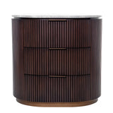 Dark wood three-drawer chest with ribbed texture and marble top | Home Centre Direct UK