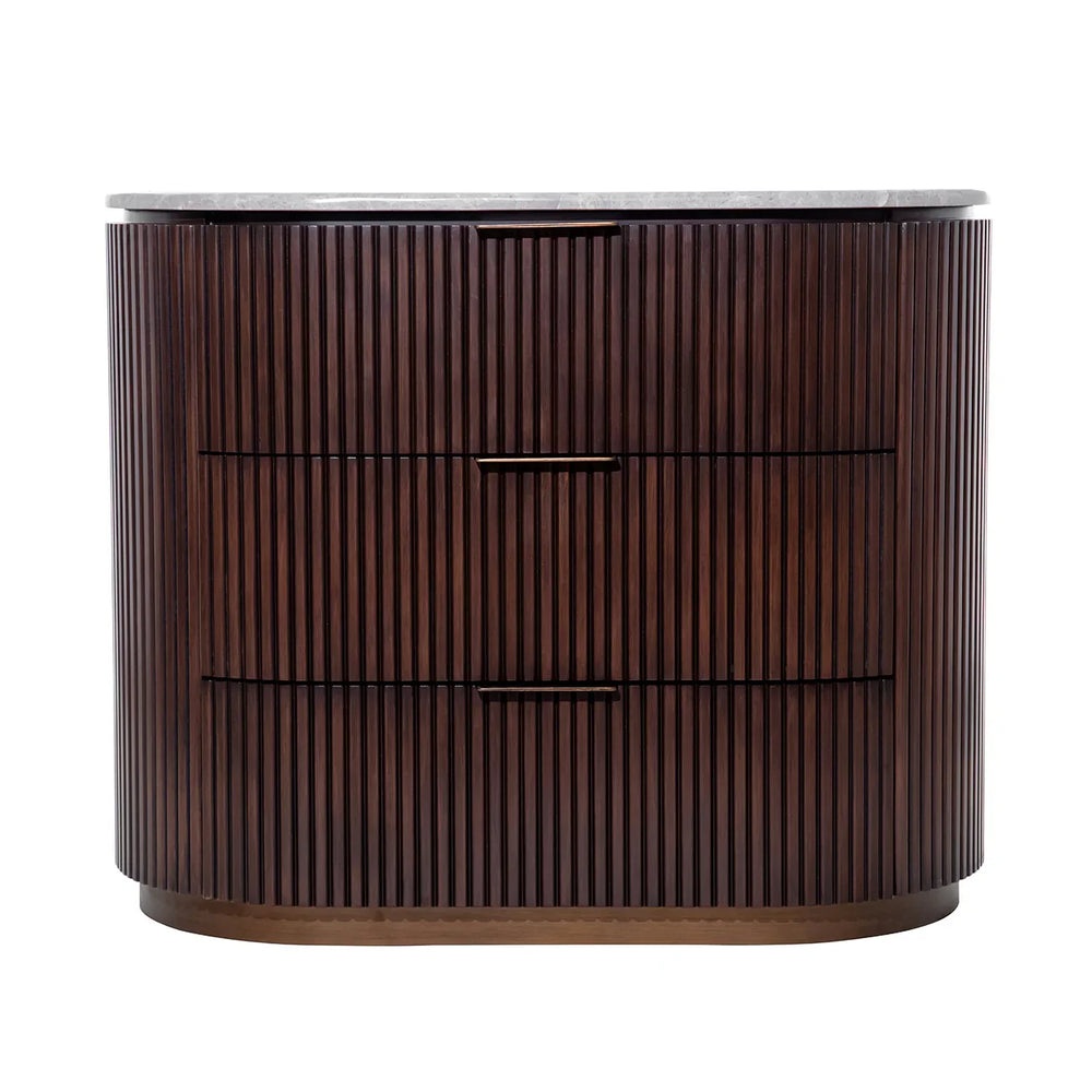 Dark wood three-drawer chest with vertical grooves | Home Centre Direct UK