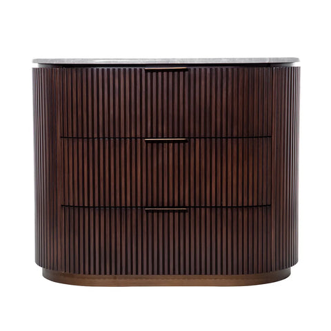 Dark wood three-drawer chest with vertical grooves | Home Centre Direct UK