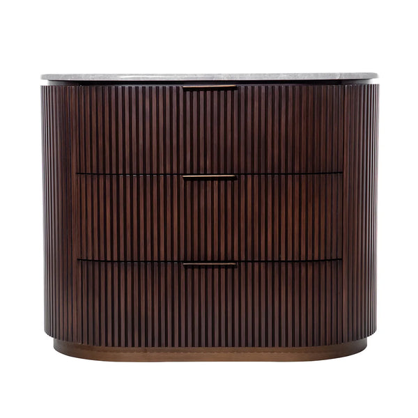 Dark wood three-drawer chest with vertical grooves | Home Centre Direct UK
