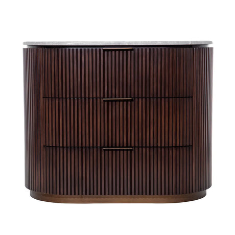 Dark wood three-drawer chest with vertical grooves | Home Centre Direct UK