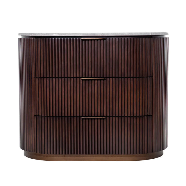 Dark wood three-drawer chest with vertical grooves | Home Centre Direct UK