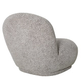 Curved grey chair with textured fabric and rounded backrest.