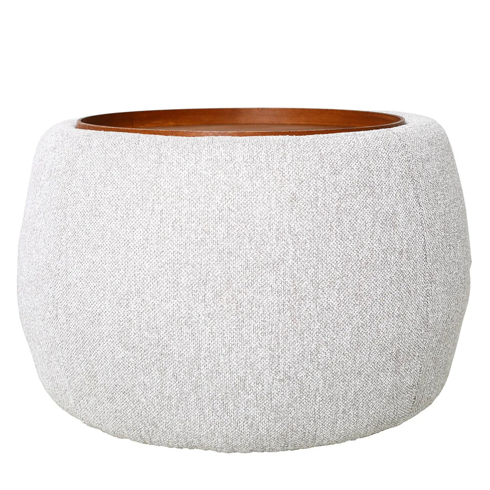 Oatmeal fabric ottoman with wooden top | Home Centre Direct UK