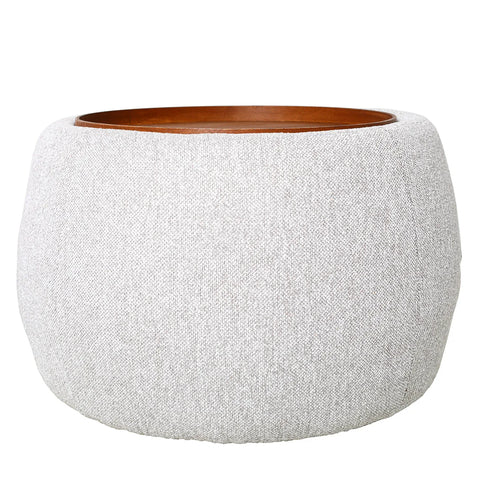Oatmeal fabric ottoman with wooden top | Home Centre Direct UK