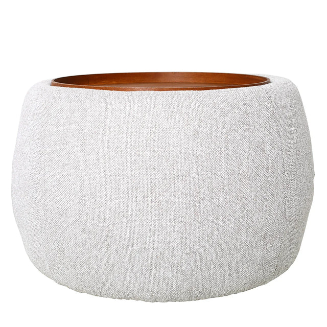 Oatmeal fabric ottoman with wooden top | Home Centre Direct UK