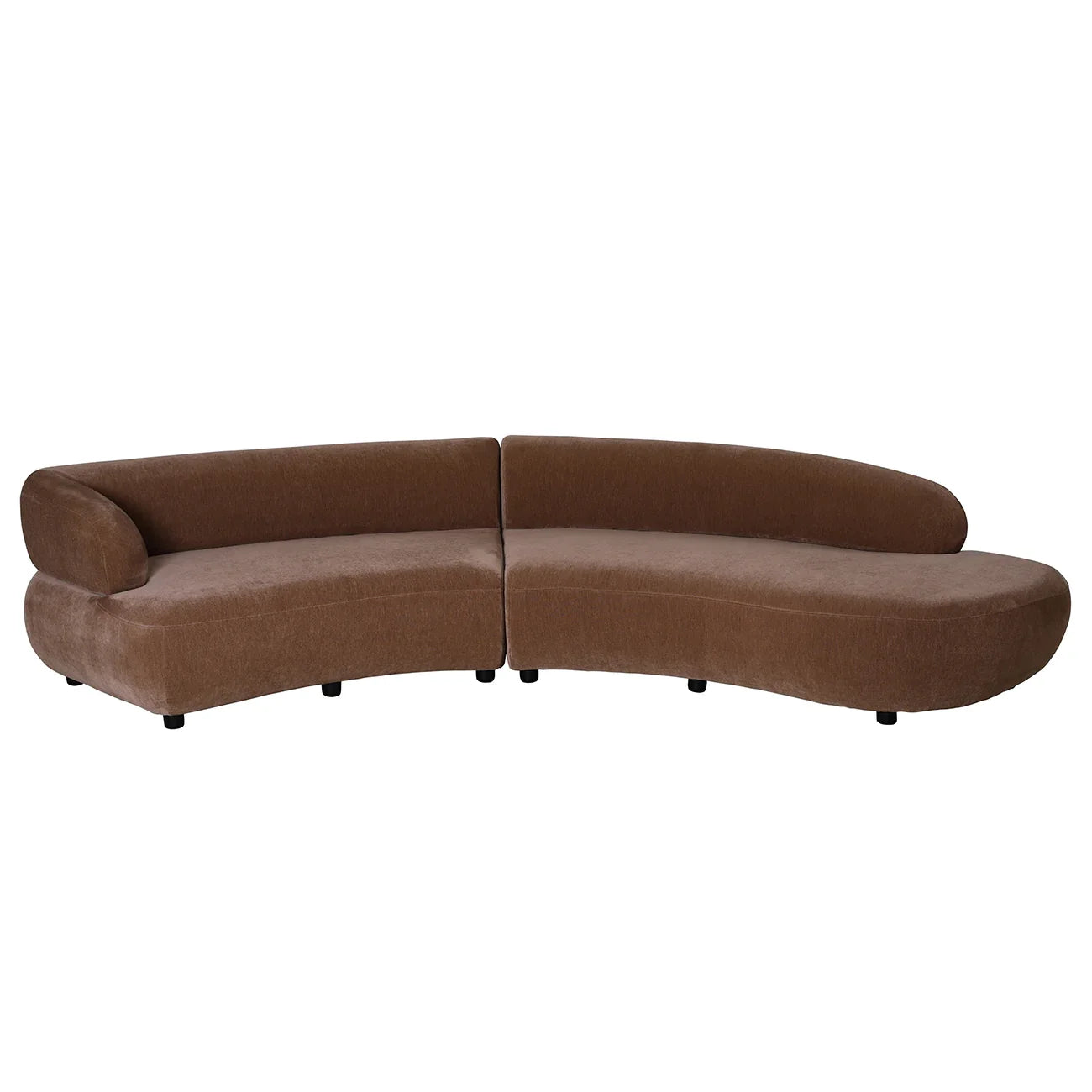 Mocha velvet curved modular sofa on white background | Home Centre Direct UK