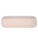Beige upholstered bench with a textured top in a minimalist design.