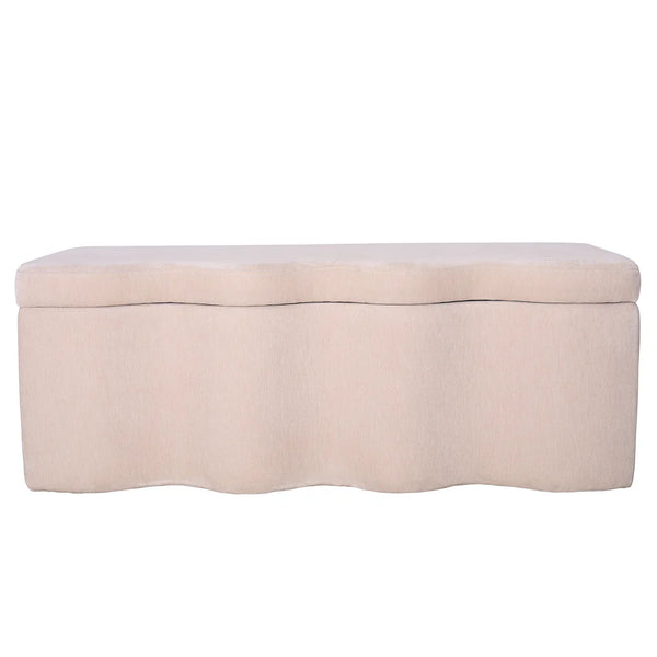Cream fabric storage bench with wavy edges | Home Centre Direct UK