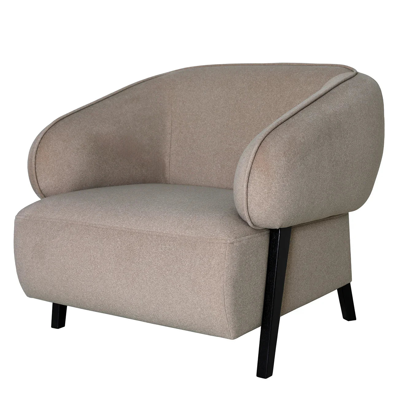 Beige fabric armchair with curved back and black legs | Home Centre Direct UK