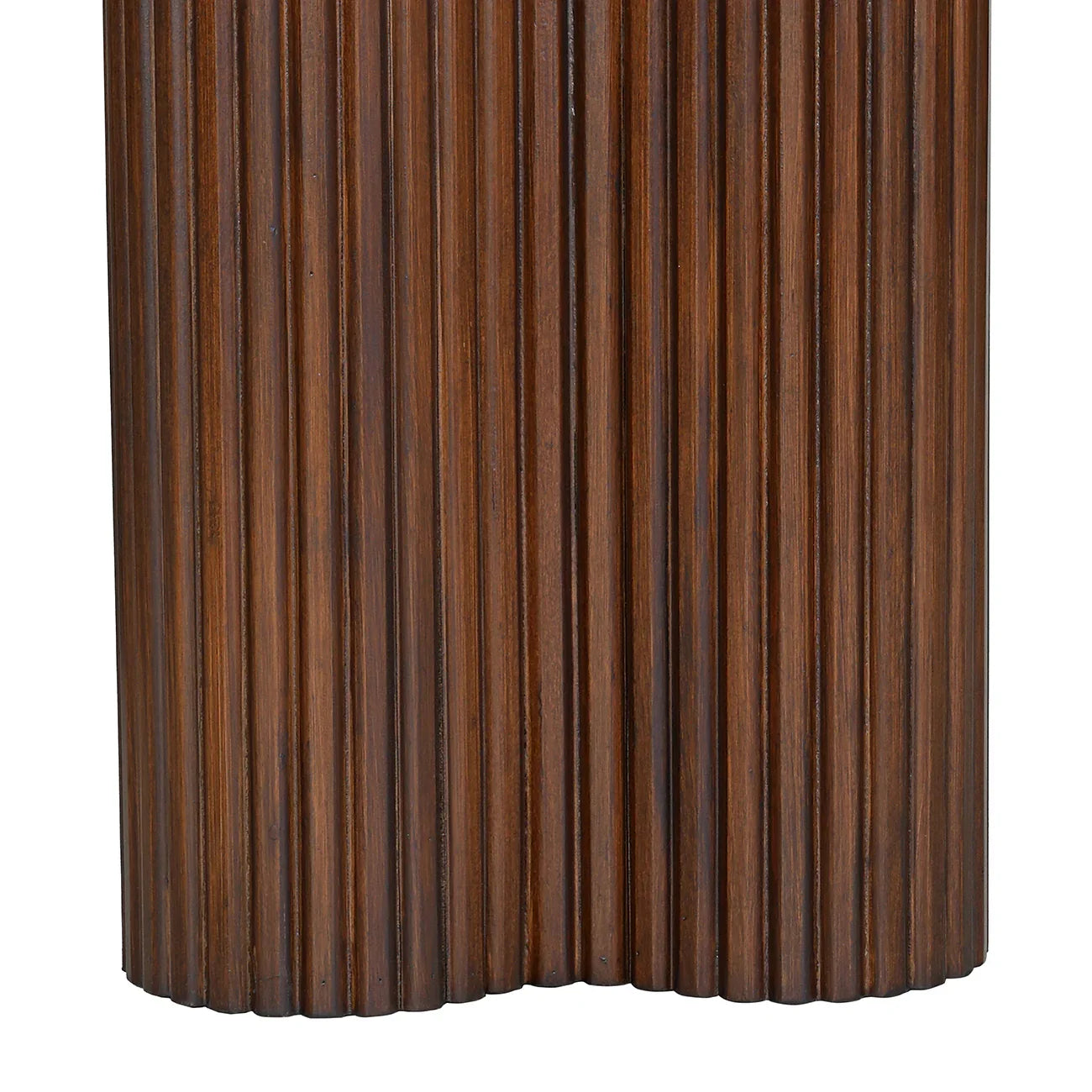 Dark wood console table showcasing vertical grooves
