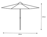 Ivory 2.5m crank tilt parasol line drawing with 250cm width and 225cm height dimensions