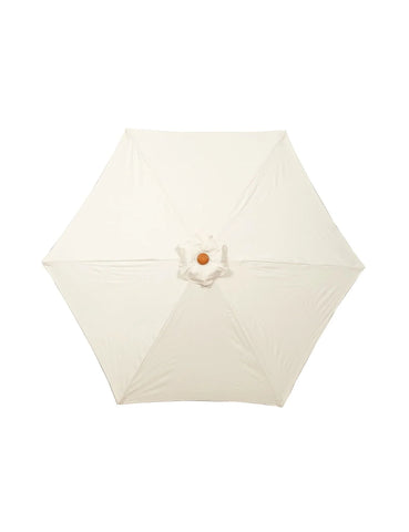Cream garden parasol canopy top view with wooden centre hub