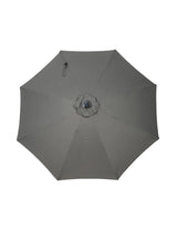 Grey outdoor parasol canopy with central solar panel viewed from above