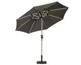 Grey 2.7m solar LED crank tilt parasol with metal frame and sturdy square base