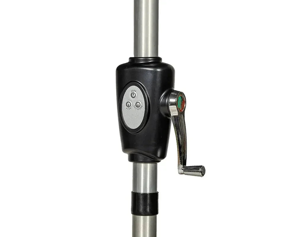 Solar LED crank tilt parasol handle with control buttons on metal pole