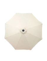Beige garden parasol canopy top view with octagonal shade and solar panel feature