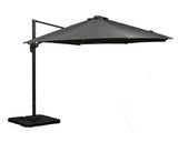 Large grey cantilever garden parasol with sturdy base and metal pole