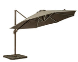 Brown cantilever garden parasol with metal frame and cross base