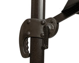 Close view of metal parasol crank mechanism on dark textured pole