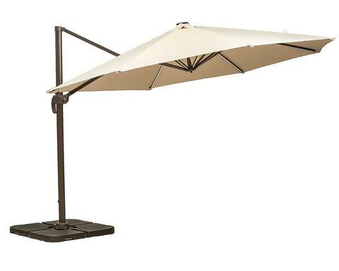 Beige cantilever garden parasol with sturdy base and metal frame