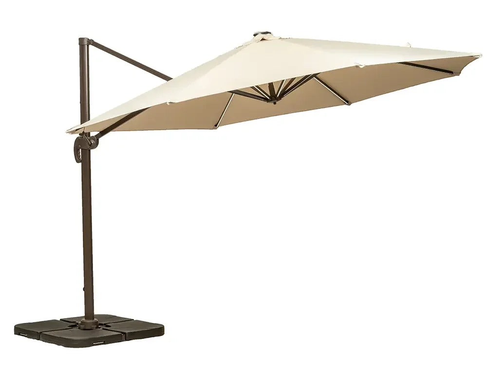 Beige cantilever garden parasol with sturdy base and metal frame