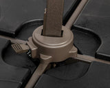 Heavy duty parasol base with locking mechanism and textured black weights