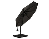 Black cantilever garden parasol with sturdy base and crank handle