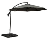 Black cantilever garden parasol with weighted base and adjustable canopy