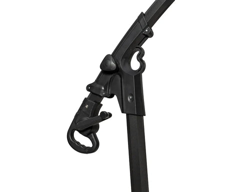 Black metal hammock chair stand arm with adjustable hanging hook close-up