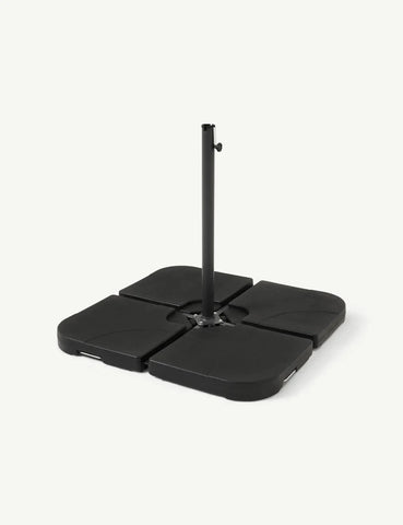 Black cantilever parasol base with four square sections and central pole support