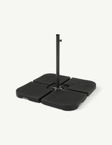 Black cantilever parasol base with four square sections and central pole support