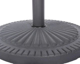 Round cast iron parasol base with textured radial pattern and central pole holder