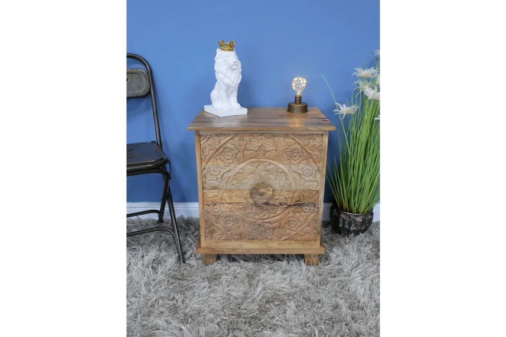 Carved Bedside Cabinet - 8154