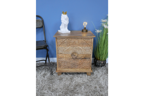 Carved Bedside Cabinet - 8154