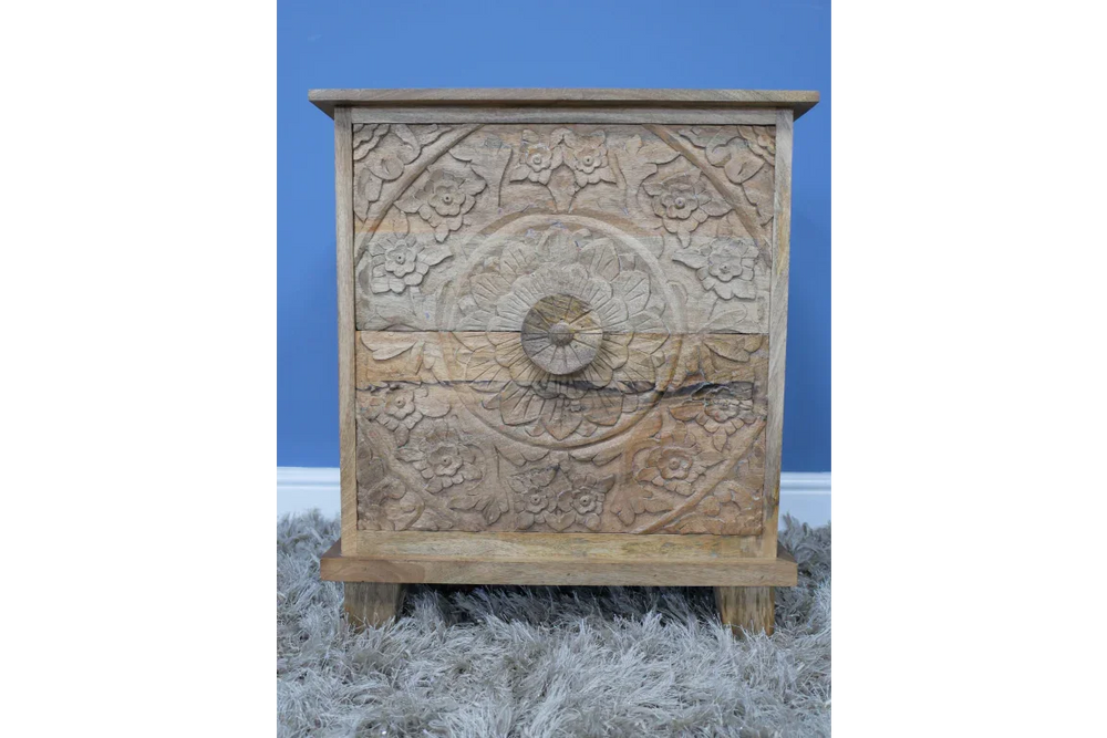 Carved Bedside Cabinet - 8154